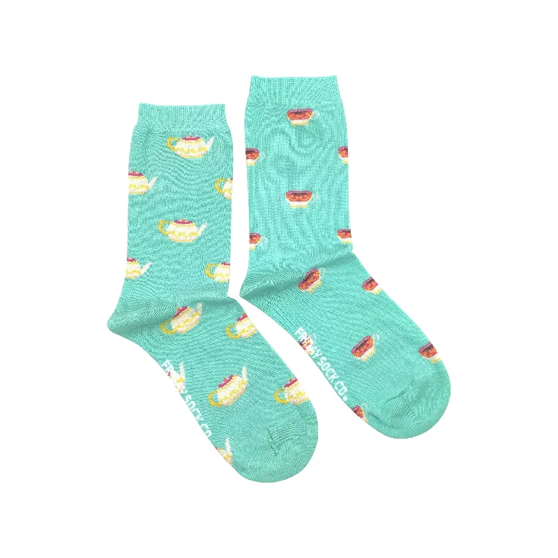 Socks with geometric shapes-Women's Vintage Teacup & Teapot Socks