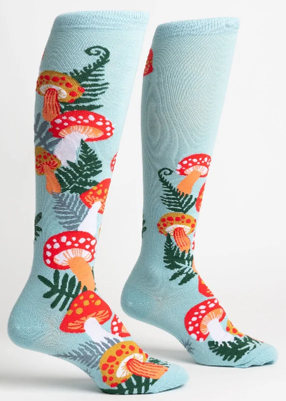 Socks with holiday stars-Wonderland Mushrooms Knee Socks