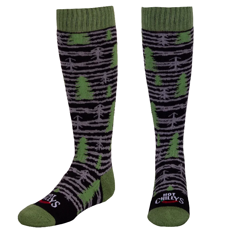 Embroidered wool socks-Youth Mid Volume Sock - Black Pine Tree